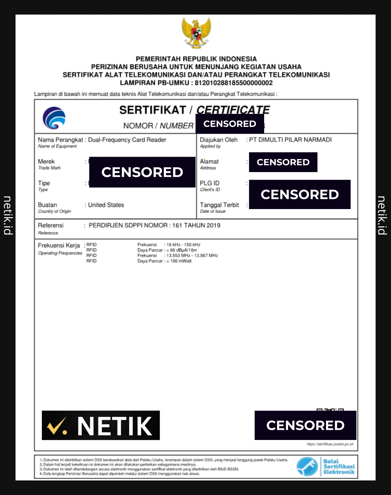 Contoh Sertifikat DJID POSTEL